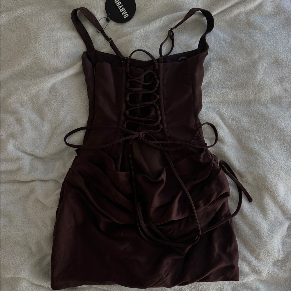 Brown Mini Dress with Square Neck - Picture 6 of 6